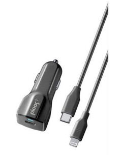 PLOOS Kit Caricabatteria da Auto da 18W Power Delivery con Ingresso Type-C - Cavo Lightning Nero