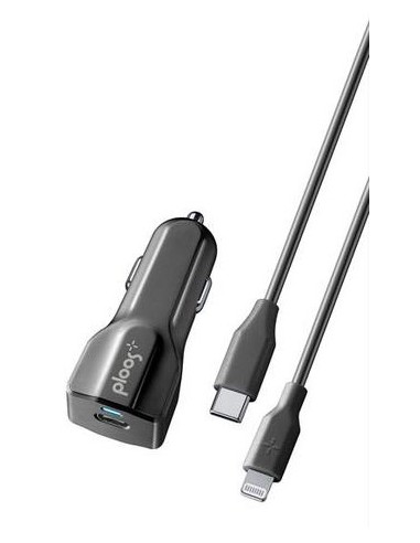 PLOOS Kit Caricabatteria da Auto da 18W Power Delivery con Ingresso Type-C - Cavo Lightning Nero