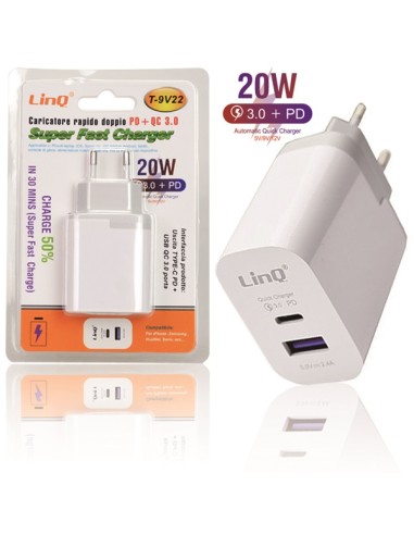 Caricabatterie Rete QC3 USB-C+USB 20W - LinQ