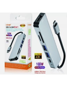 ID7964  Hub USB-C 6 in 1 4K HDMI 100W PD 5Gbps SD/TF