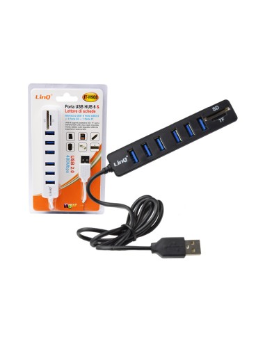 Linq  IT-H908 HUB USB 2.0 a 6 porte USB e lettore schede